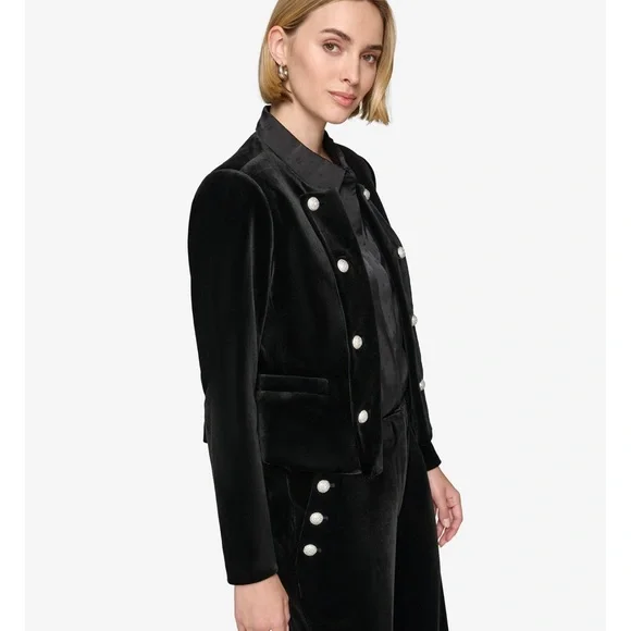 Karl Lagerfeld Velvet Pants Women's Size 12 Black Wide Leg Rhinestone Detail. - Picture 10 of 12